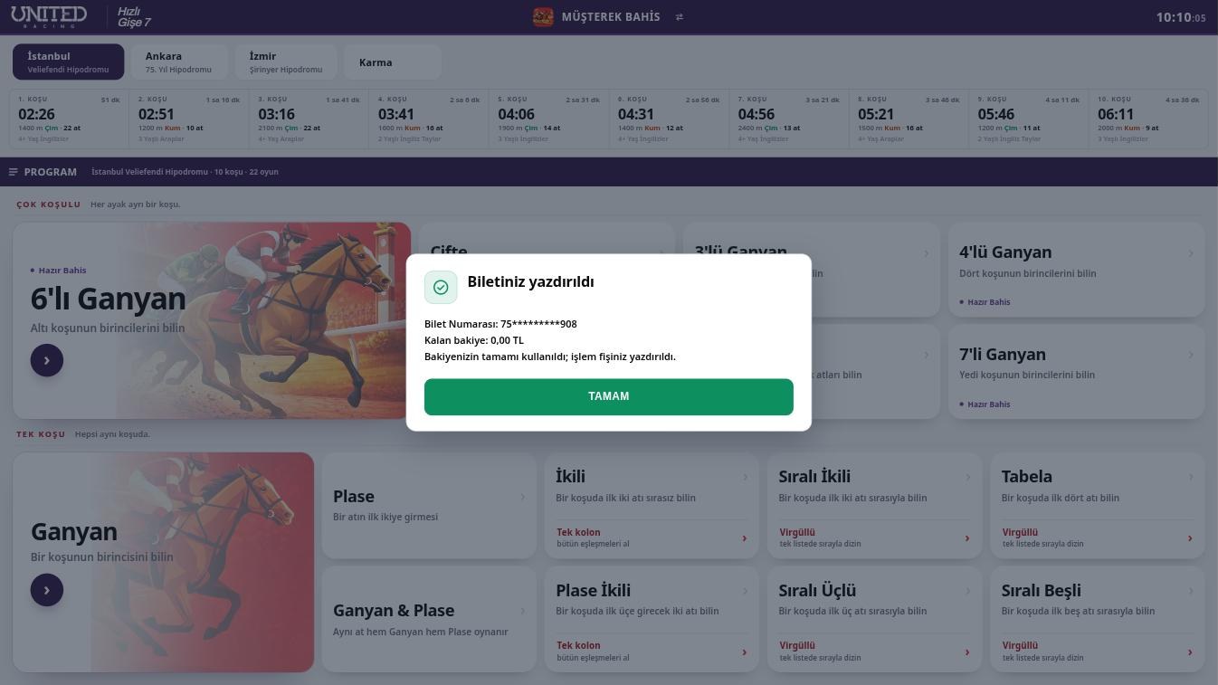eBayi Hızlı Gişe ekranında bilet ve işlem fişi yazdırıldı bildirimi